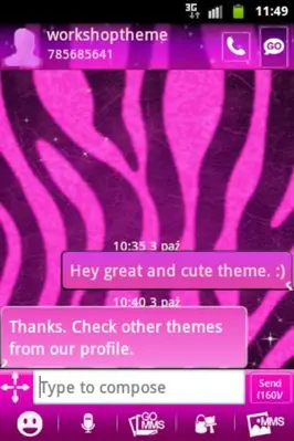 GO SMS Pro Theme Pink Zebra android App screenshot 3